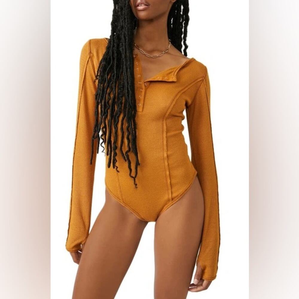 Intimately By Free People Sloane Henley Bodysuit in Amber Size Small